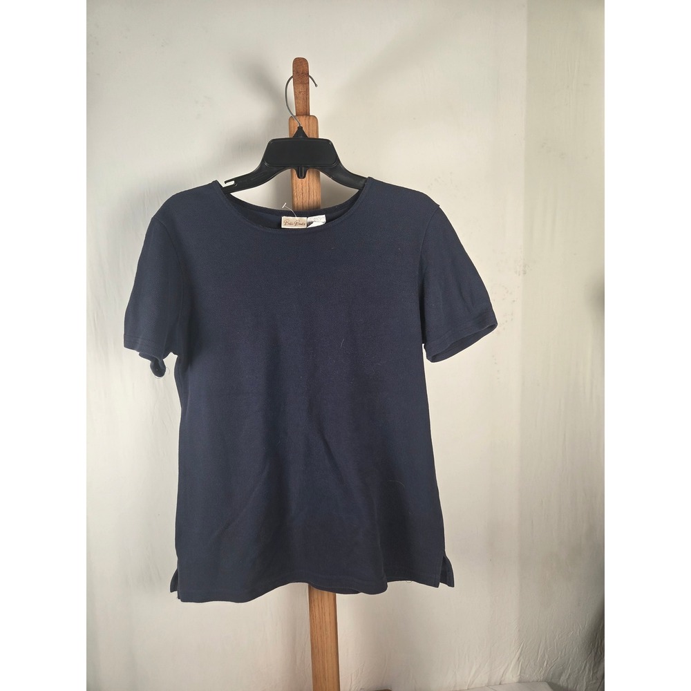 Bobbie Brooks Navy Blue Short Sleeve Knit Top Crew Neck Pique Texture Size Large